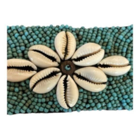 Turquoise Tribal Handmade Beaded African Cowrie Shell Tie Belt 32" - Picture 6 of 9